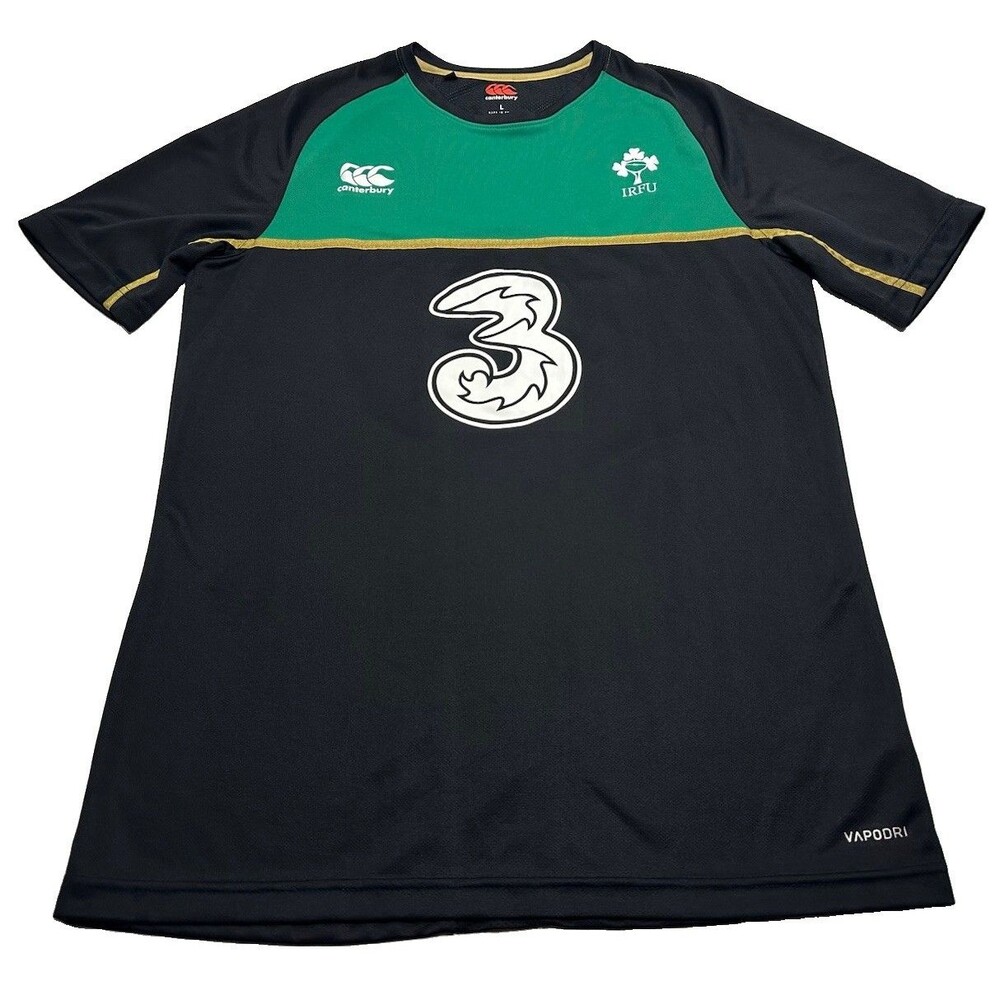 Men's Canterbury Ireland IRFU Rugby Training Jersey Sz Large Black 44-17O1018760